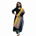 Georgette Yoke Pleated Dress with Glass Work and Pakistani Dupatta Set